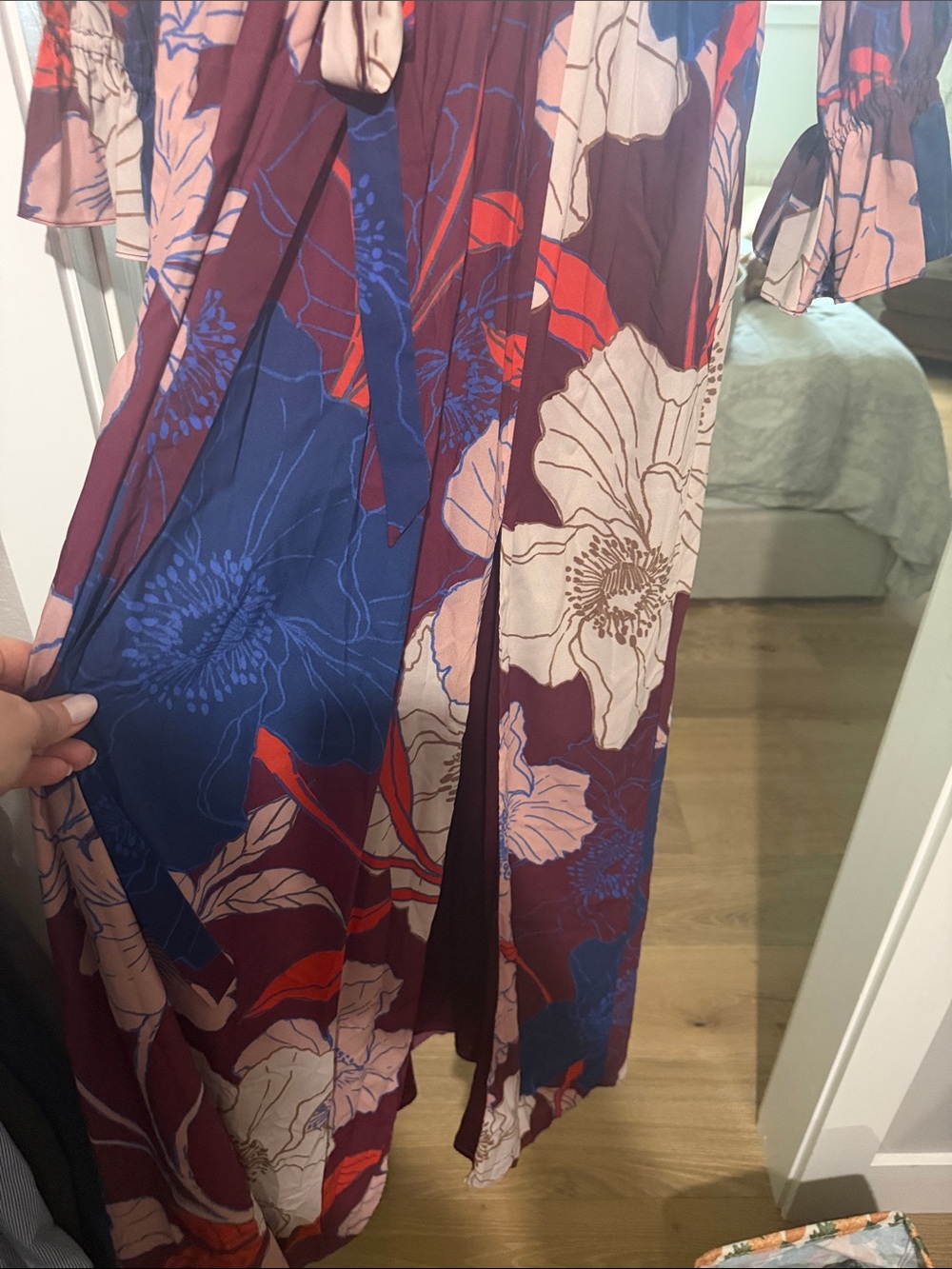 Adrianna Papell Burgundy Floral Maxi Dress with Pink and Blue Accents - Picture 6 of 6